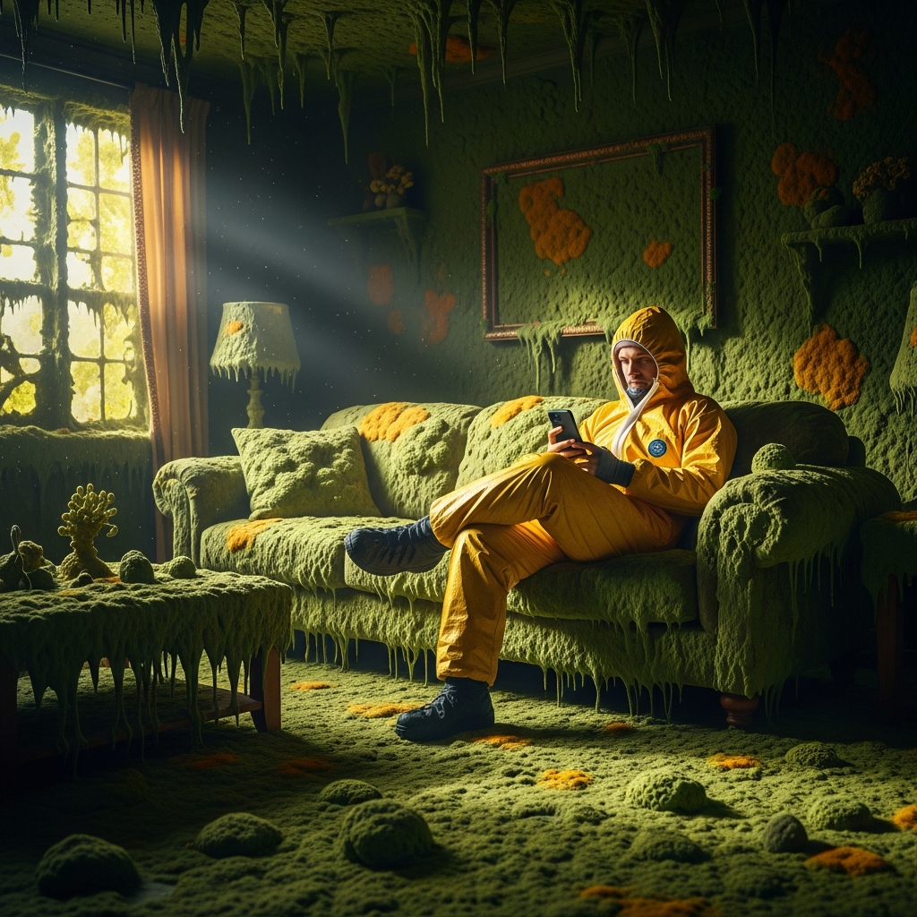 Humorous water damage or mold situation showing why professional restoration is needed