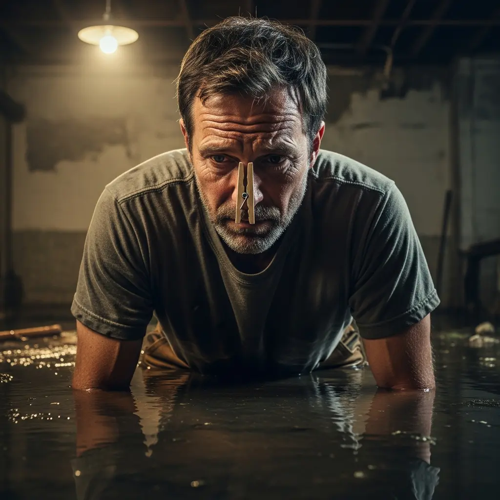 Humorous water damage or mold situation showing why professional restoration is needed