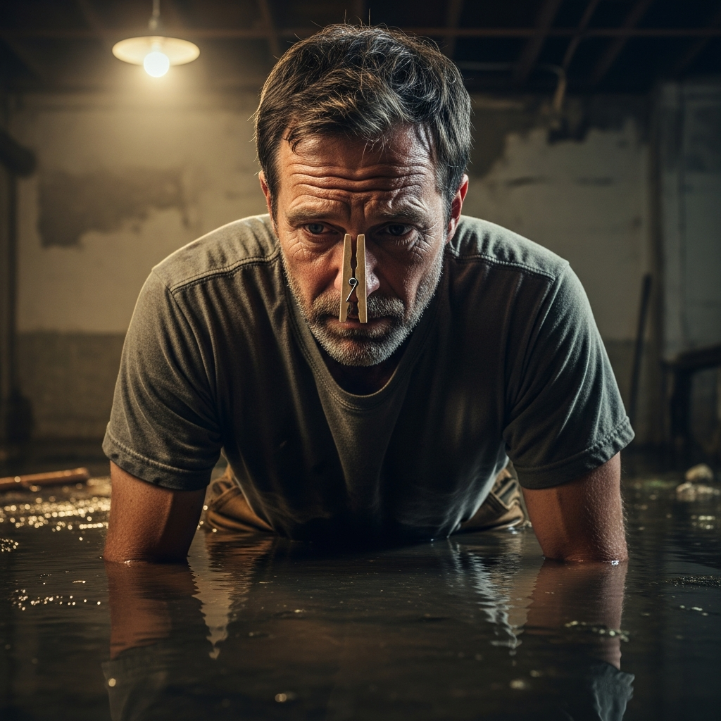 Humorous water damage or mold situation showing why professional restoration is needed