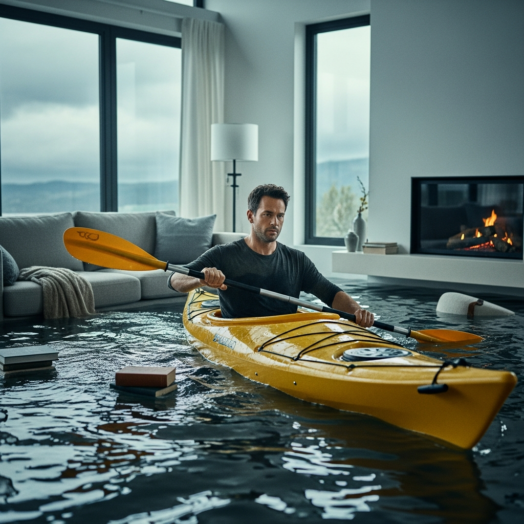 Humorous water damage or mold situation showing why professional restoration is needed